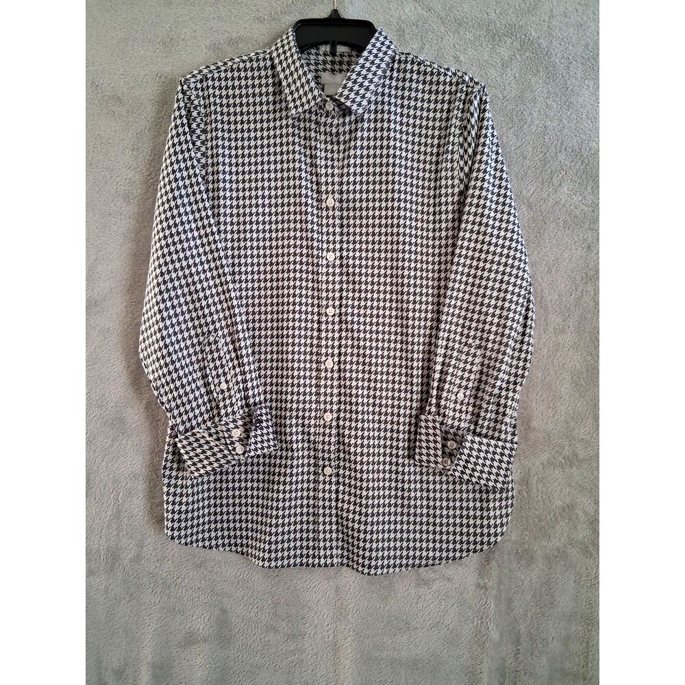 Chicos Sz‎ 14 Shirt Button Up Oxford Houndstooth Non Iron Coolmax Stretch Gray